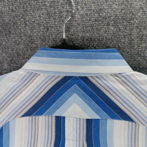 7Diamonds Shirt Mens XL Multi Striped Cotton Wrinkle Resistant Pleated Button Up - Picture 16 of 16